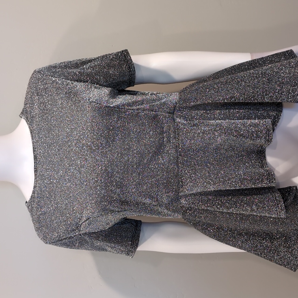SHEIN Sparkly Silver Short Sleeve Peplum Waist Fun Party Top Size 0X